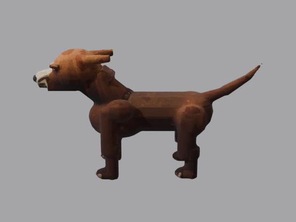 灰色背景上的低多边形 3D 小狗模型